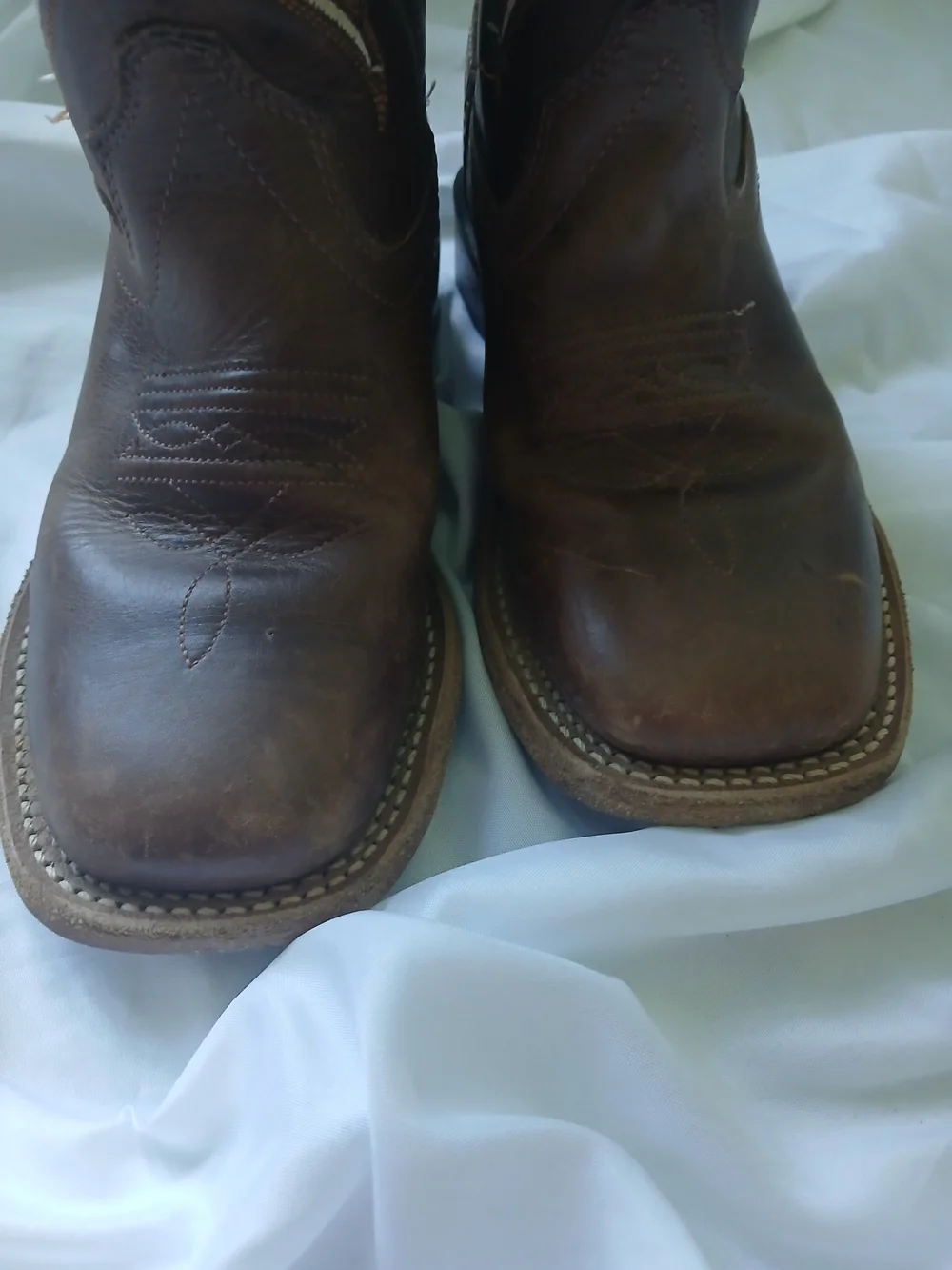 Old West Boys Brown Leather Square Toe Western Boots  size 11-D Kids